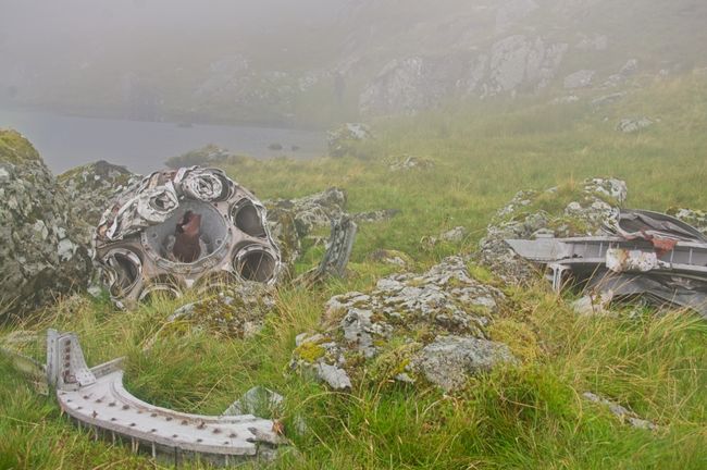 A photo of a plane engine in a filed